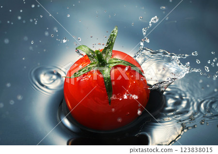 櫻桃番茄掉進水里 櫻桃番茄掉進水里 123838015