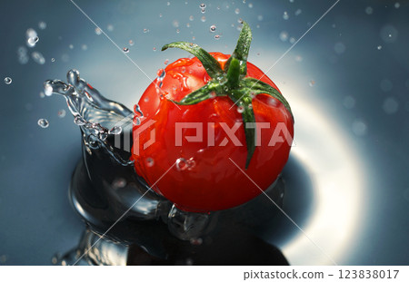 Cherry tomatoes falling into the water 123838017