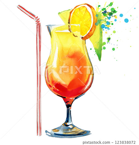 alcohol coctails Isolated on White. watercolor drawn Drink coctail 123838072