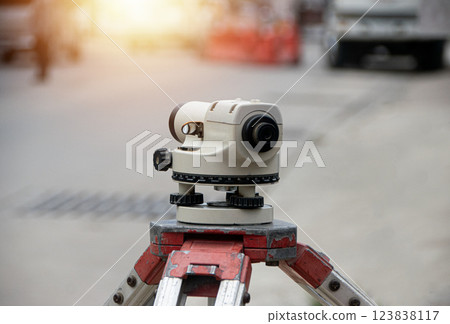 Close-up of an automatic level measuring device used to check levels. Close-up of an automatic level measuring device used to check levels. 123838117