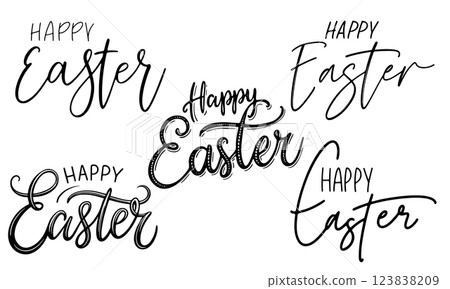 Happy Easter Hand Drawn Lettering. Easter Greetings Simple Brush Calligraphy Design Element. Happy Easter Hand Drawn Lettering. Easter Greetings Simple Brush Calligraphy Design Element. 123838209