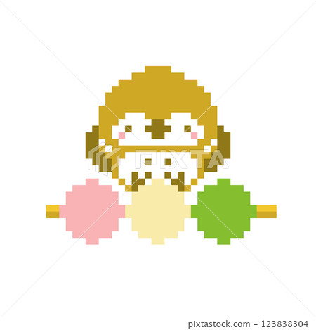Pixel art of three-colored dumplings and an owl 123838304