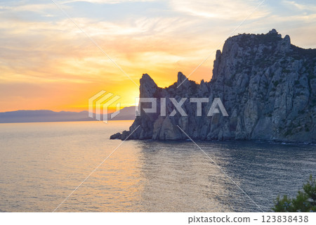 The beauty of nature seascape at sunset. Crimea. New World, Black Sea. The beauty of nature seascape at sunset. Crimea. New World, Black Sea. 123838438