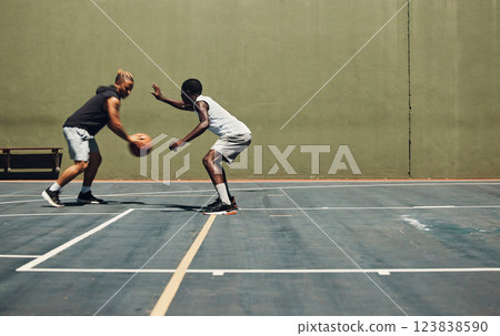 Exercise, sports and basketball friends training at basketball court for health, cardio and speed challenge. Fitness, energy and men practice skill together, having fun and enjoying workout with ball Exercise, sports and basketball friends training at basketball court for health, cardio and speed challenge. Fitness, energy and men practice skill together, having fun and enjoying workout with ball 123838590