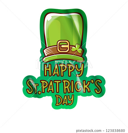 St. Patrick s Day Design Green Hat, Clover, and Typography. Saint Patrick label and sticker png art cartoon style icon. St. Patrick s Day Design Green Hat, Clover, and Typography. Saint Patrick label and sticker png art cartoon style icon. 123838680