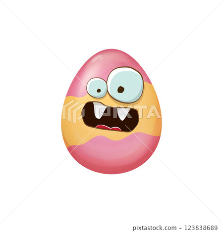 Trendy Easter Egg: Modern Cartoon Character with Bold Lines and Vibrant Colors, Ideal for Digital Spring Content and Social Media Graphics 123838689