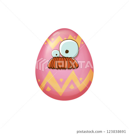 Trendy Easter Egg: Modern Cartoon Character with Bold Lines and Vibrant Colors, Ideal for Digital Spring Content and Social Media Graphics 123838691