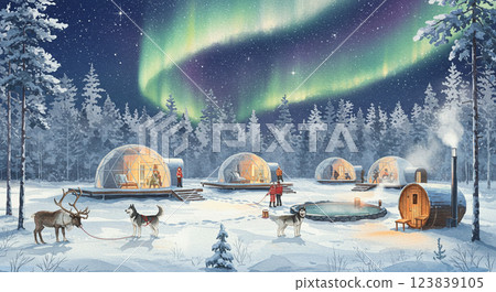 A Northern European glamping resort where the Aurora shines - A magical night surrounded by snow and forest - 123839105