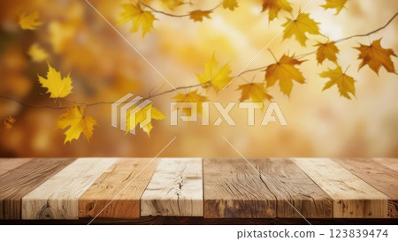 Wooden Table with Autumn Background 123839474