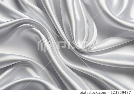 Smooth elegant white silk or satin luxury cloth texture can use as wedding background. Luxurious background design. 123839487