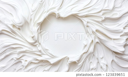 Whirls of cream create a beautiful, artistic texture on canvas 123839651