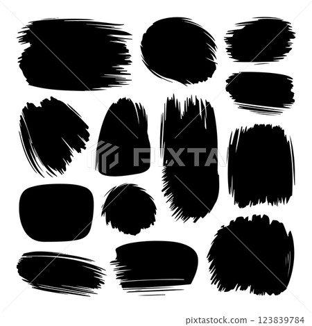 A collection of black ink brush strokes with a rough texture and organic forms. Perfect for backgrounds, digital art, and modern design. A collection of black ink brush strokes with a rough texture and organic forms. Perfect for backgrounds, digital art, and modern design. 123839784