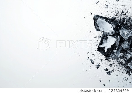 Shattered glass pieces scattered on a white surface 123839799