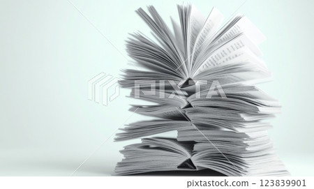 Stacked open books creating a unique artistic display 123839901