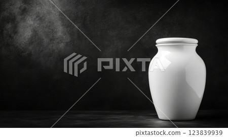 Elegant white vase standing alone on a dark surface Elegant white vase standing alone on a dark surface 123839939