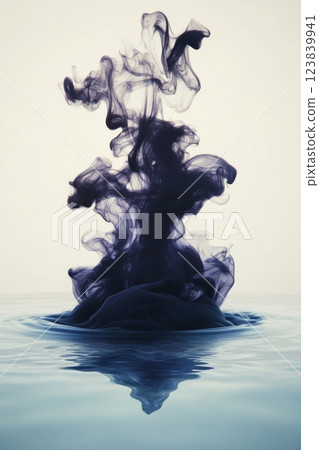 Mysterious black ink swirling in water creating beautiful patterns 123839941