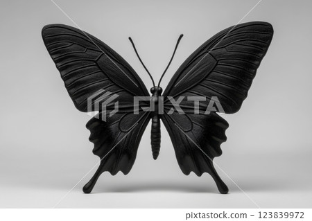 Black butterfly sculpture displayed against a light background 123839972