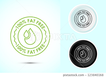 Fat free icon design illustration. Zero fat circle badge label for dietary product symbol, Color black and white 123840168