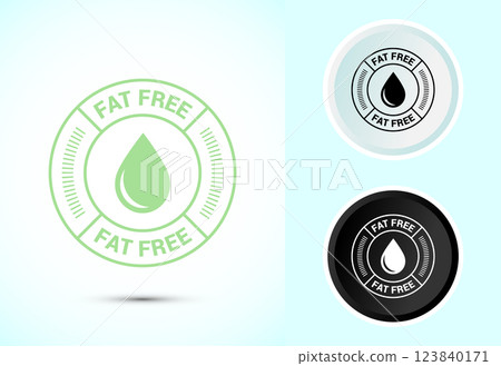 Fat free icon design illustration. Zero fat circle badge label for dietary product symbol, Color black and white Fat free icon design illustration. Zero fat circle badge label for dietary product symbol, Color black and white 123840171