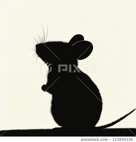 Silhouette of a mouse observing its surroundings in a minimalist style 123840356