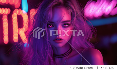 Anime girl face, mysterious look 123840480