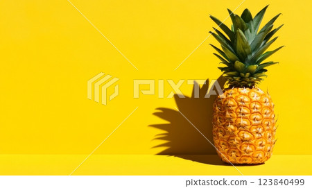 Bright pineapple against a vibrant yellow background 123840499