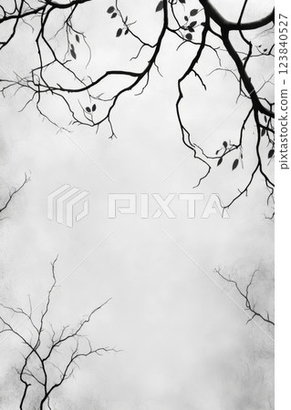 Branches and leaves create a tranquil canopy over a soft sky 123840527