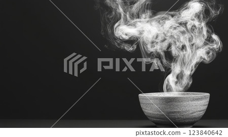 Hot bowl with rising steam 123840642