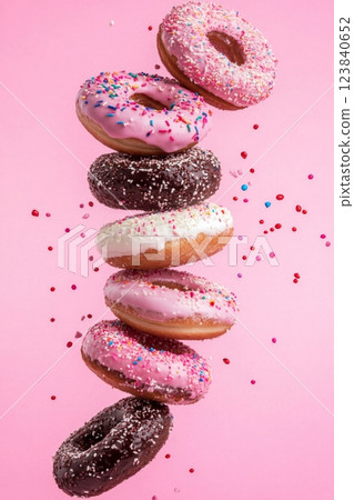 Flying sweet donuts pink 123840652
