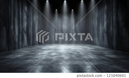 Empty stage illuminated by spotlights Empty stage illuminated by spotlights 123840681