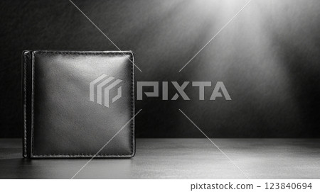 Black leather wallet on a dark reflective surface Black leather wallet on a dark reflective surface 123840694