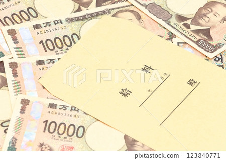 Image of salary (salary envelope and banknotes) 123840771