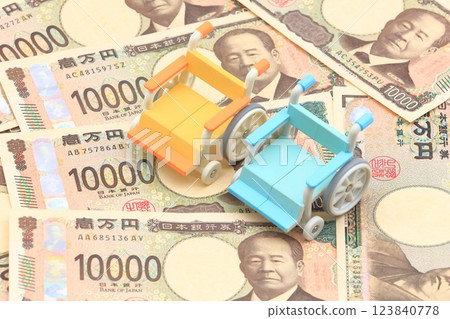 Image of nursing care (wheelchair and banknotes) Image of nursing care (wheelchair and banknotes) 123840778