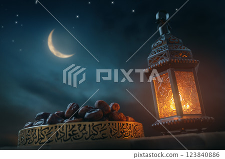 Arabic lantern with burning candle 123840886