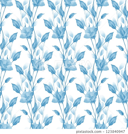 Blue seamless floral pattern with flowers and leaves. Blue seamless floral pattern with flowers and leaves. 123840947
