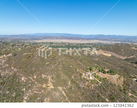 Aerial view of Campsites in the valley of Dos Picos County Park in Ramona Aerial view of Campsites in the valley of Dos Picos County Park in Ramona 123841362