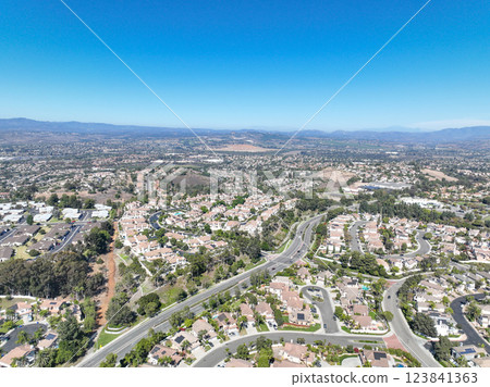 Aerial view of middle class community identical condominium, Oceanside, South California 123841363