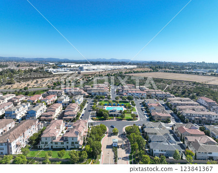 Aerial view of middle class community identical condominium, Oceanside, South California Aerial view of middle class community identical condominium, Oceanside, South California 123841367