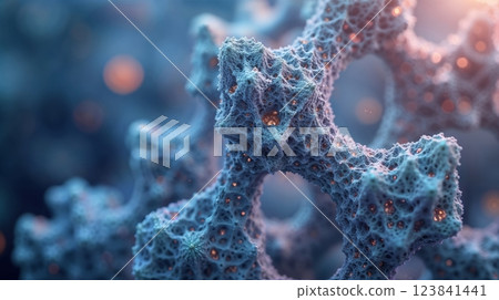 Microscopic porous structure with glowing elements 123841441