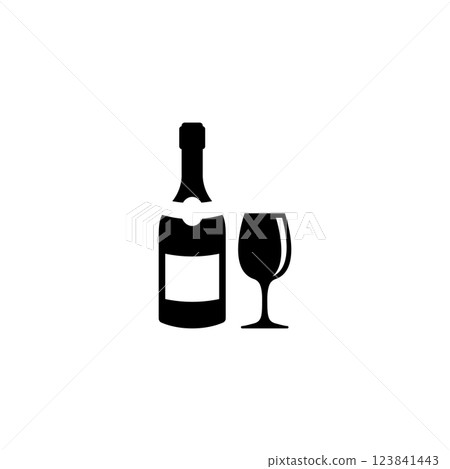 Silhouette of wine bottle and glass, ideal for bar and restaurant themes 123841443