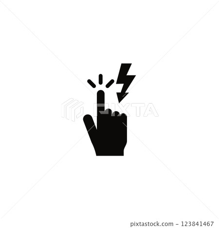 Electric shock warning icon with upward finger and lightning bolts 123841467