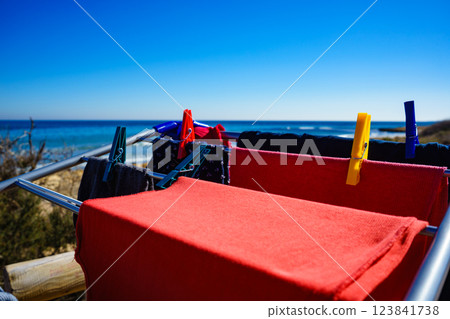 Clothes hanging to dry outdoor 123841738