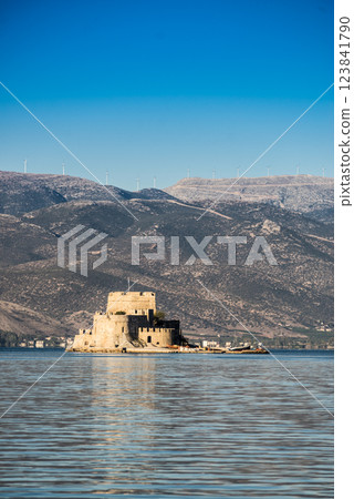 Bourtzi fortress in Nafplio Peloponnese Greece. Bourtzi fortress in Nafplio Peloponnese Greece. 123841790