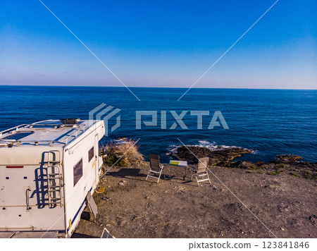 Camper car on coast, Almeria Spain 123841846