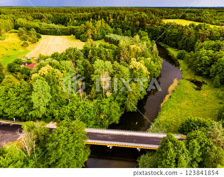 Brda river and Tuchola forest in Poland. Aerial view Brda river and Tuchola forest in Poland. Aerial view 123841854