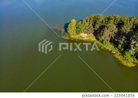 Lake in Tuchola Forests, Poland. Aerial view 123841856