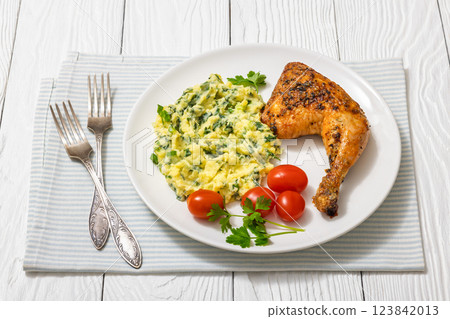 colcannon with kale with roasted chicken leg 123842013