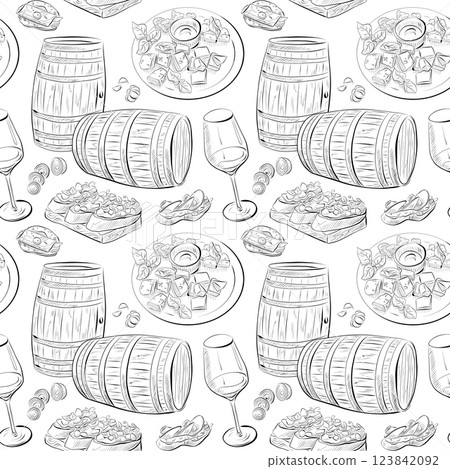 vector seamless pattern line art elements - food, cuisine 123842092