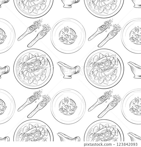vector seamless pattern line art elements - food, cuisine 123842093