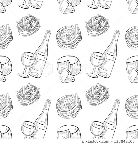 vector seamless pattern line art elements - food, cuisine vector seamless pattern line art elements - food, cuisine 123842105